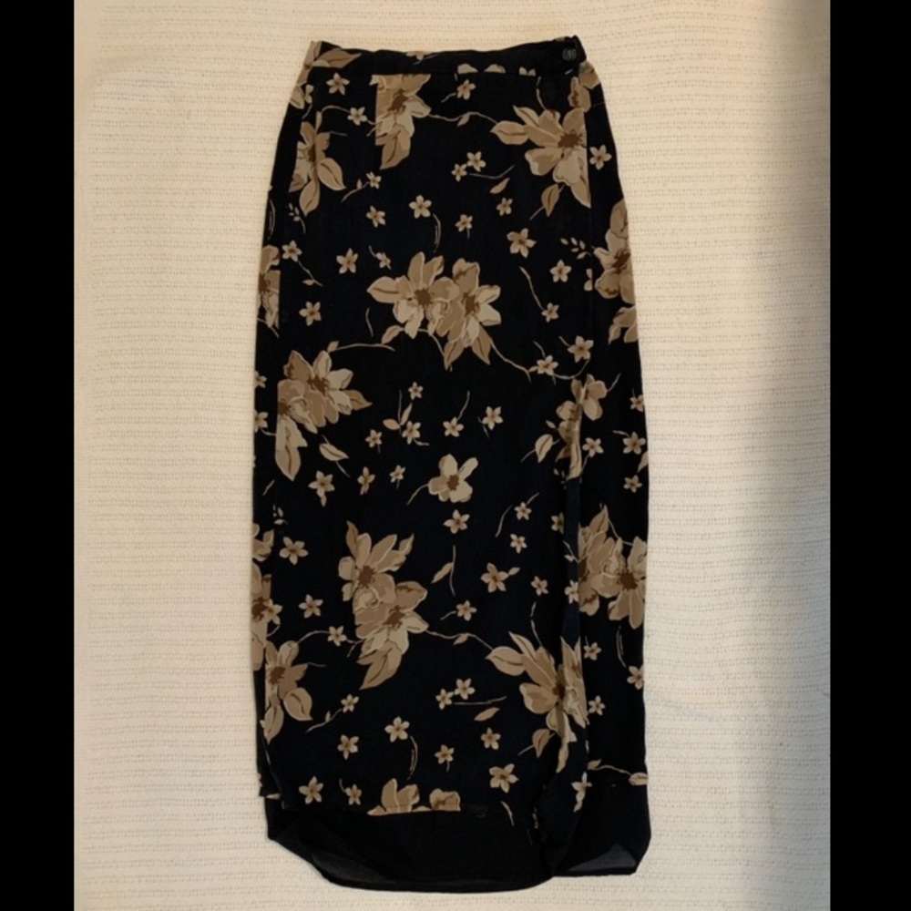 Ann Taylor Black Tan Floral Silk Skirt 2